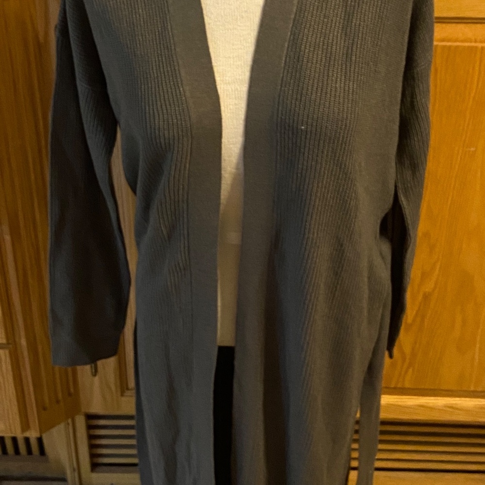 NWOT Brave Soul Medium Floor Length Dark Gray Sweater Open Front with Belt